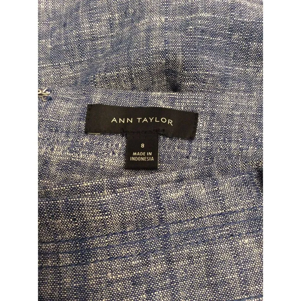 Ann Taylor Blue Pencil Skirt size 8 blue chambray Linen Blend